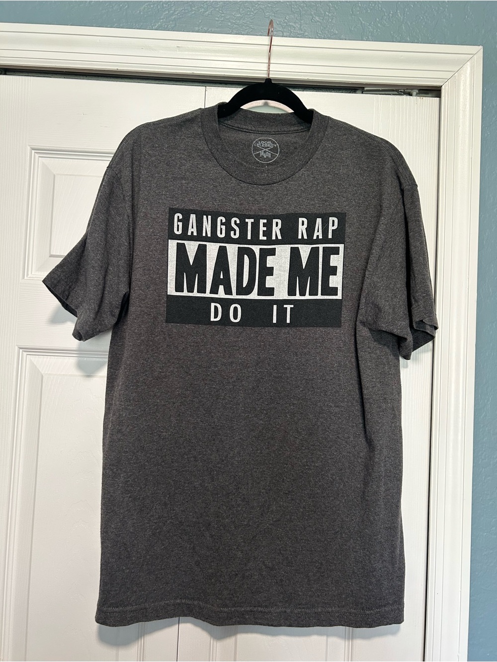 Men's Gray Graphic Tee - "Gangster Rap Made Me Do It"